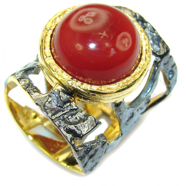Huge! Exclusive AAA Mexican Fire Agate, Gold Plated, Rhodium Plated Sterling Silver Ring s. 9 1/4