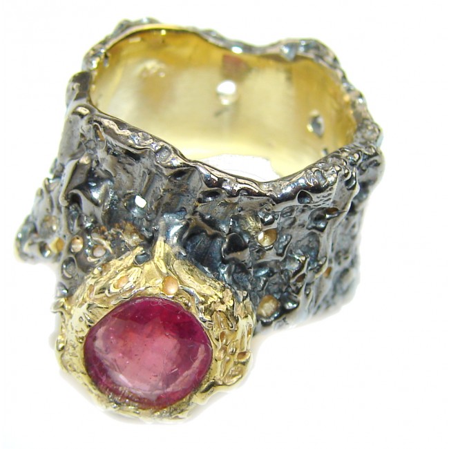 Natural! Pink Ruby, Gold Plated, Rhodium Plated Sterling Silver Ring s. 7