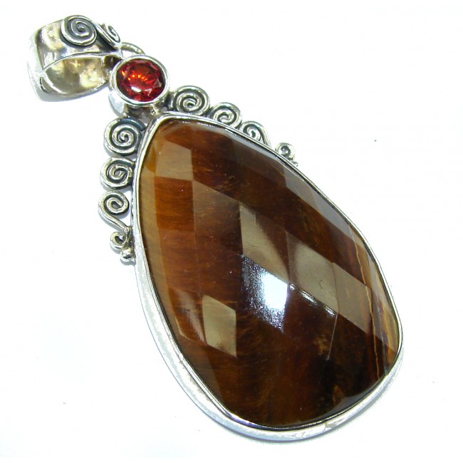 Perfect Brown Tigers Eye Sterling Silver Pendant