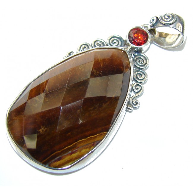 Perfect Brown Tigers Eye Sterling Silver Pendant