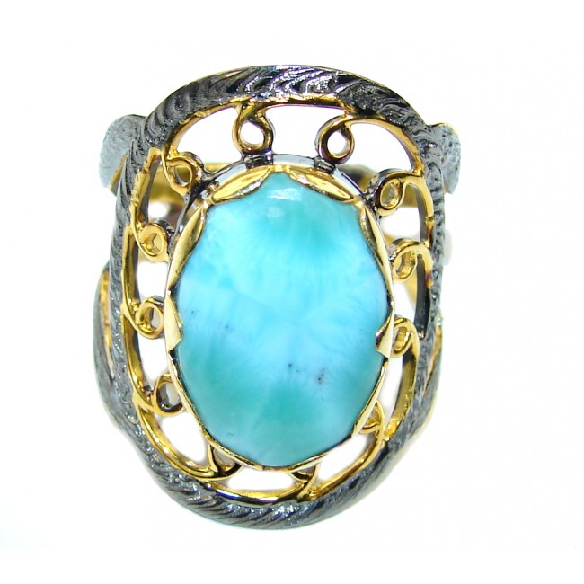 Exotic Style! AAA Blue Larimar, Gold Plated, Rhodium Plated Sterling Silver Ring s. 9