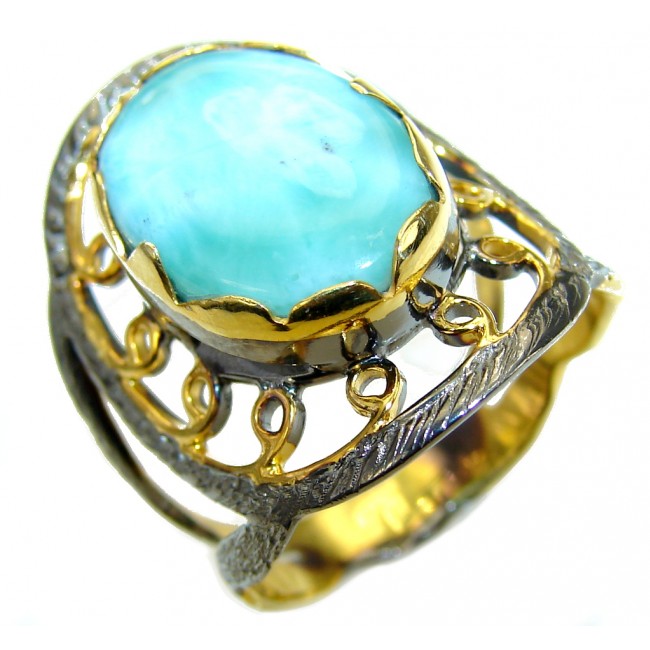 Exotic Style! AAA Blue Larimar, Gold Plated, Rhodium Plated Sterling Silver Ring s. 9