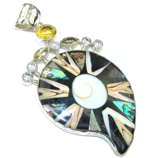 Large! Excellent Rainbow Abalone Shell Sterling Silver Pendant