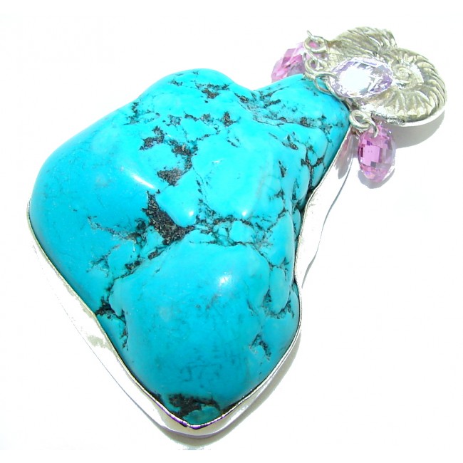 Vintage Style! Blue Turquoise Sterling Silver Pendant