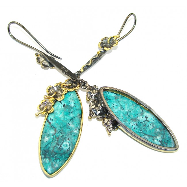 New Design! AAA Blue Turquoise, Gold Plated, Rhodium Plated Sterling Silver earrings / Long