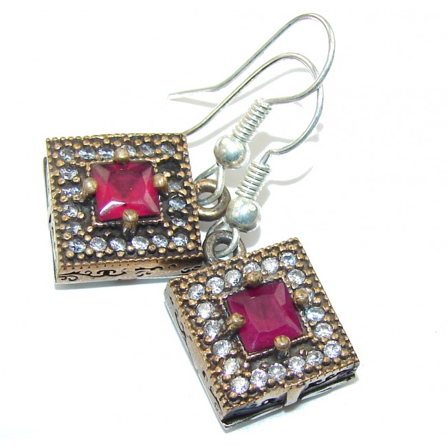 Victorian Style! Ruby & White Topaz Sterling Silver earrings