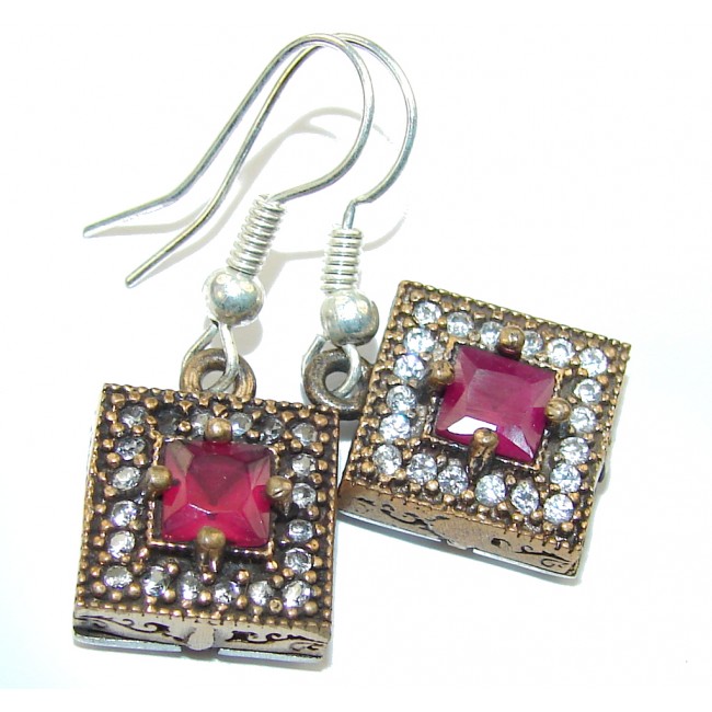 Victorian Style! Ruby & White Topaz Sterling Silver earrings