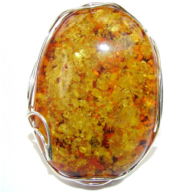 Oversized! Stunning Baltic Polish Amber Sterling Silver Ring s. 8 -adjustable