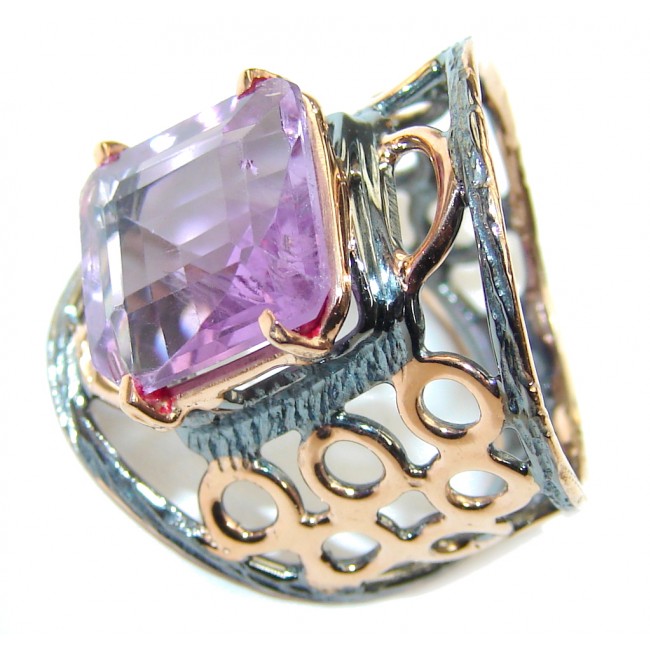 Genuine AAA Purple Amethyst, Rose Gold Plated, Rhodium Plated Sterling Silver ring s. 6 1/2