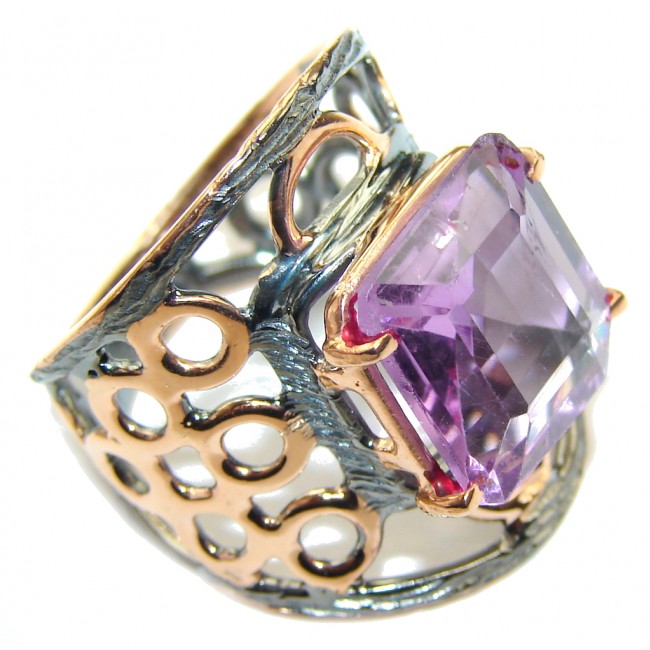 Genuine AAA Purple Amethyst, Rose Gold Plated, Rhodium Plated Sterling Silver ring s. 6 1/2