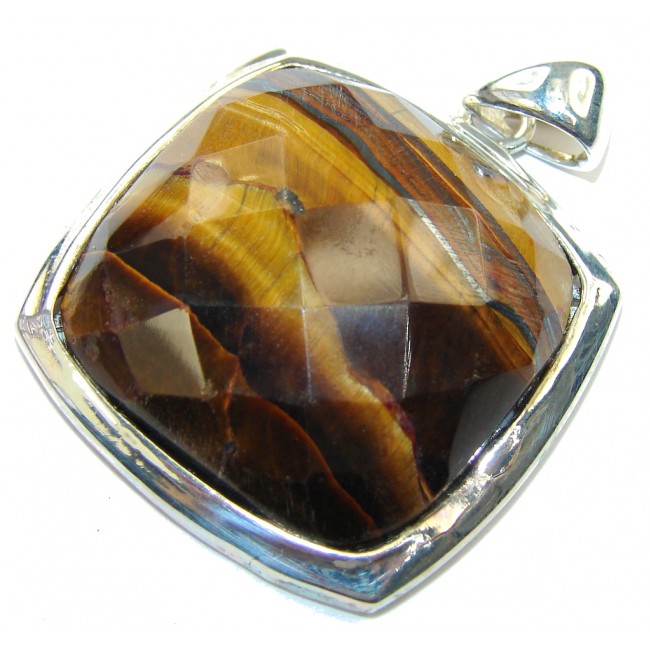 Amazing Faceted Golden Tigers Eye Sterling Silver Pendant