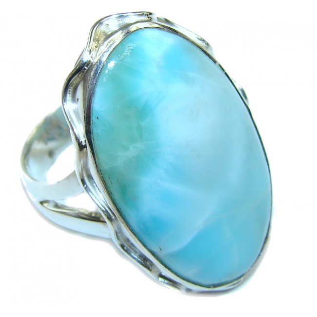Big AAA Blue Larimar Sterling Silver Ring s. 8