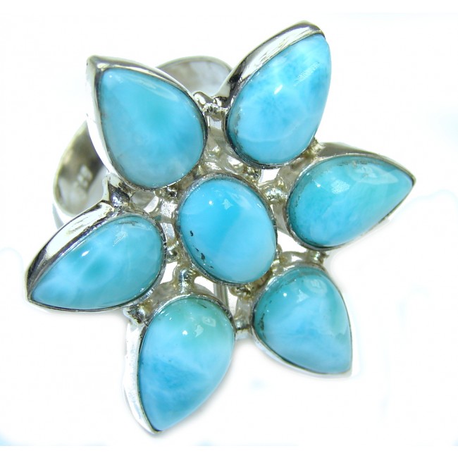 Huge Floral Design AAA Blue Larimar Sterling Silver Ring s. 8