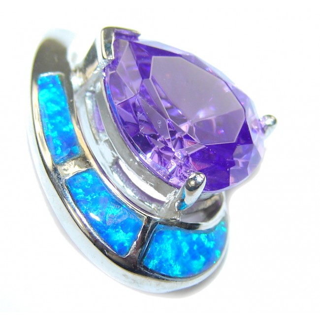 Amazing AAA Purple Cubic Ziconia Fire Opal Sterling Silver Pendant