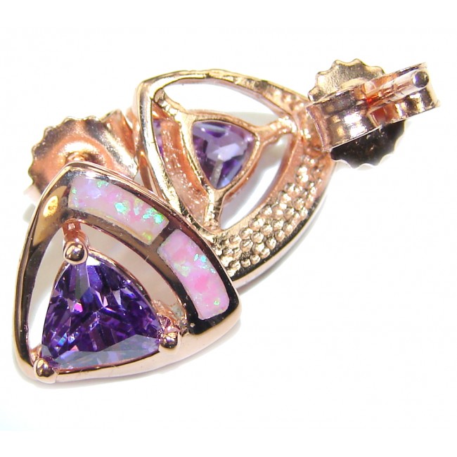 Luxury Purple Cubic Zirconia Fire Opal Rose Gold over Sterling Silver earrings