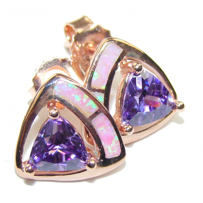 Luxury Purple Cubic Zirconia Fire Opal Rose Gold over Sterling Silver earrings
