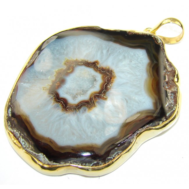 Jumbo Stunning AAA Agate Druzy Slab Gold Plated Sterling Silver Pendant