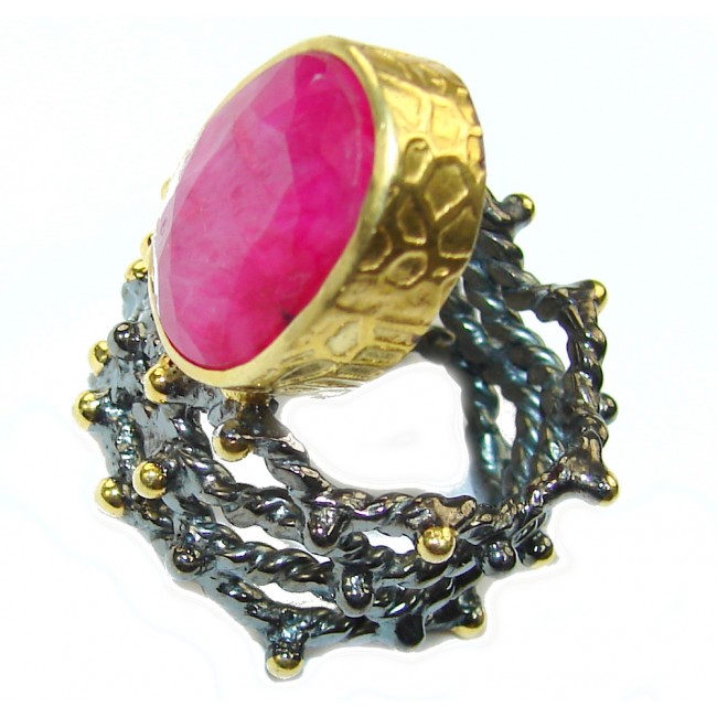 Gorgeous Pink Ruby, Gold Plated, Rhodium Plated Sterling Silver Ring s. 7