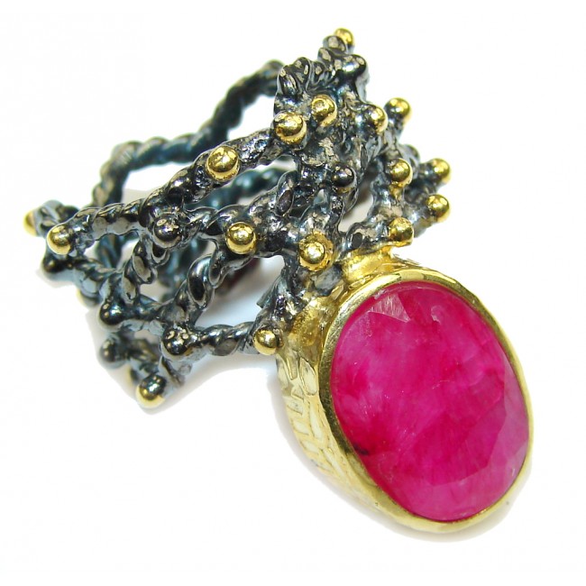 Gorgeous Pink Ruby, Gold Plated, Rhodium Plated Sterling Silver Ring s. 7