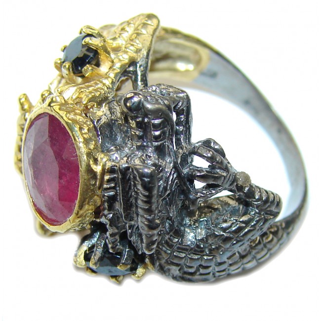 Natural Pink Ruby, Gold Plated, Rhodium Plated Sterling Silver Ring s. 9