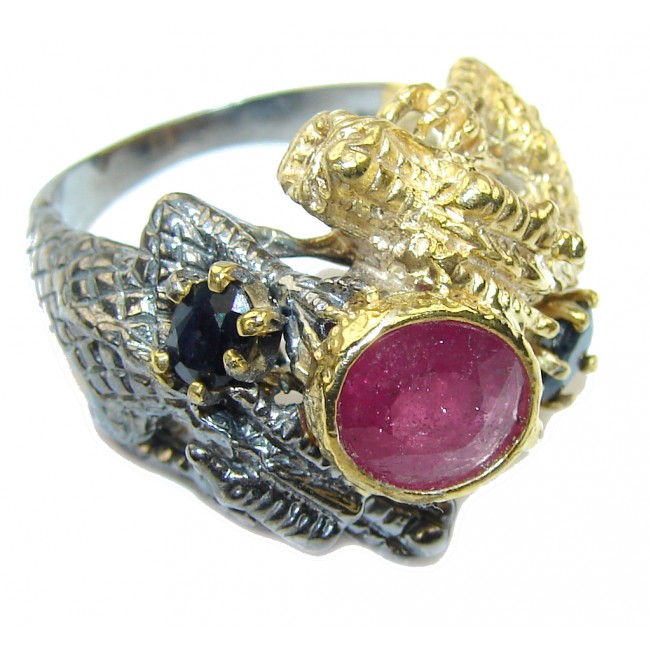 Natural Pink Ruby, Gold Plated, Rhodium Plated Sterling Silver Ring s. 9