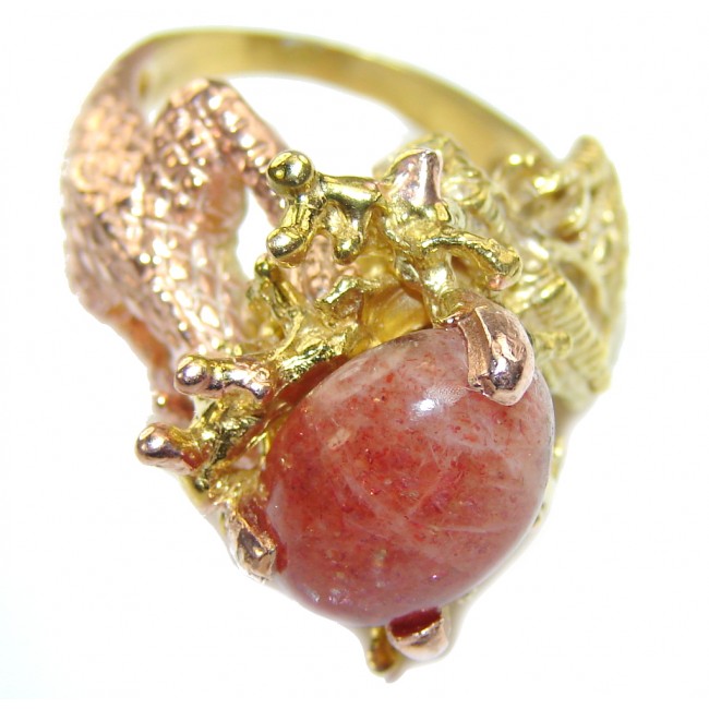 Two Dragons! Stylish Golden Calcite,Two Tones Sterling Silver ring s. 8 1/2