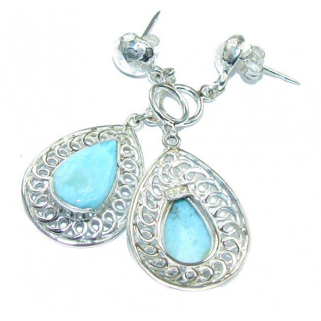 Precious AAA Blue Larimar Sterling Silver earrings/ Long