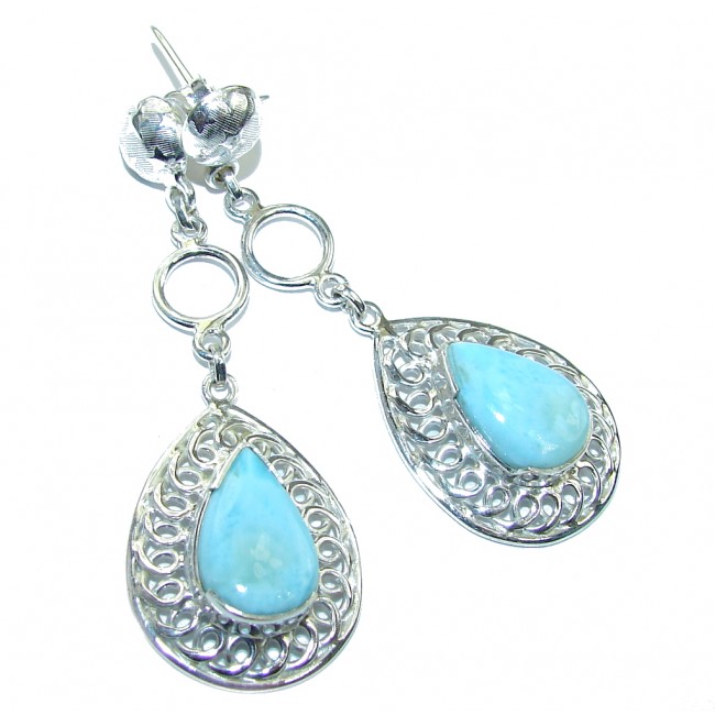 Precious AAA Blue Larimar Sterling Silver earrings/ Long