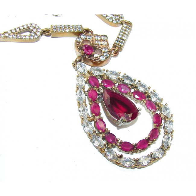 Victorian Style! Ruby & White Topaz Sterling Silver Necklace