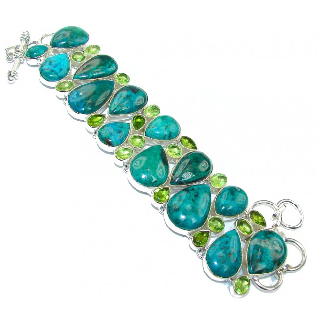 Gift of Nature Parotts Wing Chrysocolla & Created Peridot Sterling Silver Bracelet