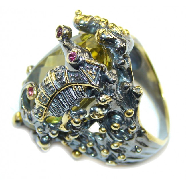 Secret Seahorse AAA Citrine, Gold Plated, Rhodium Plated Sterling Silver Ring s. 9 1/2