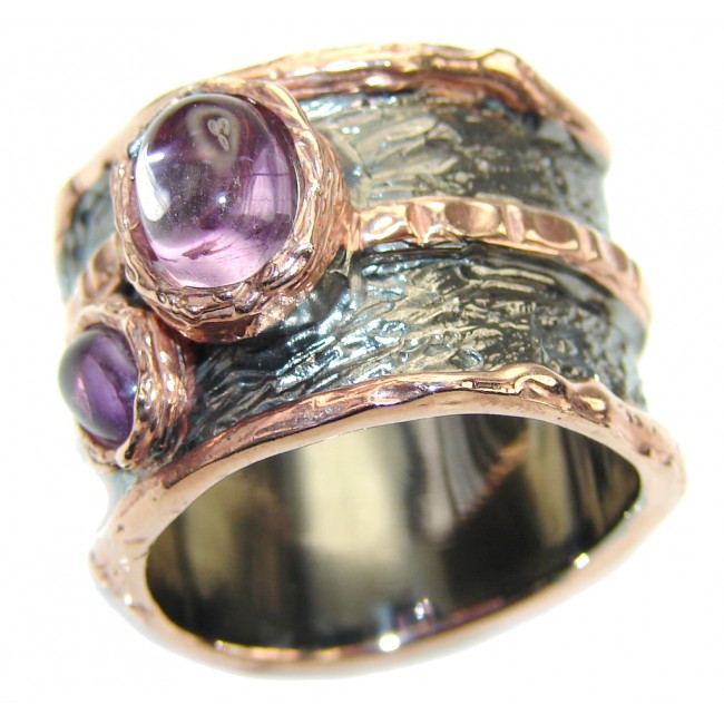 Genuine AAA Purple Amethyst, Rose Gold Plated, Rhodium Plated Sterling Silver ring s. 9