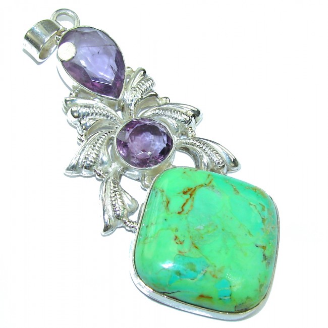 Big! Green Island Turquoise Sterling Silver Pendant