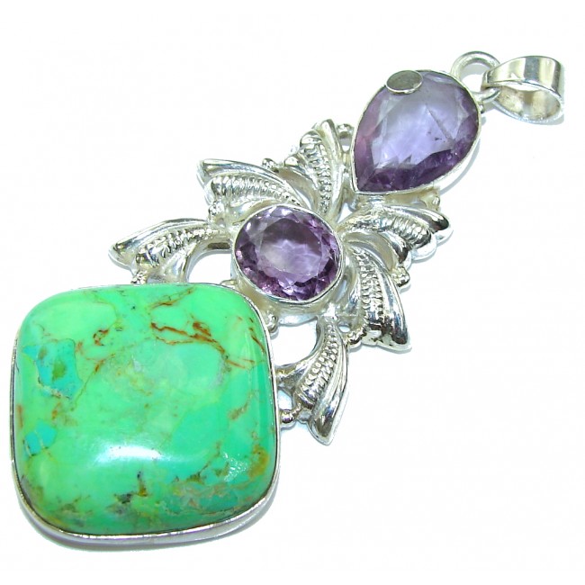 Big! Green Island Turquoise Sterling Silver Pendant