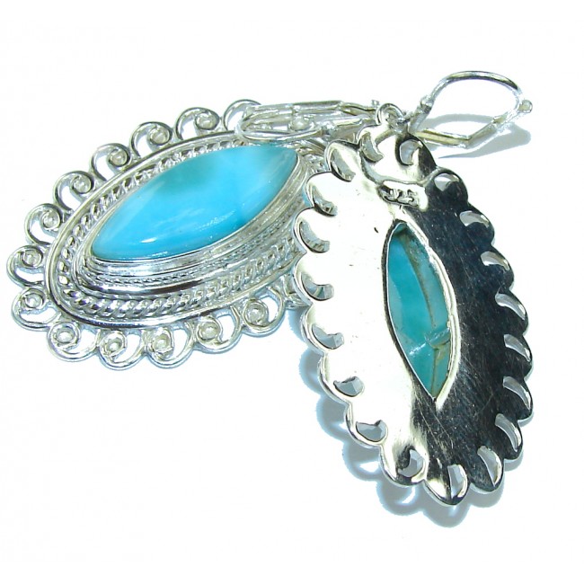 Big! Fancy Style! AAA Blue Larimar Sterling Silver earrings