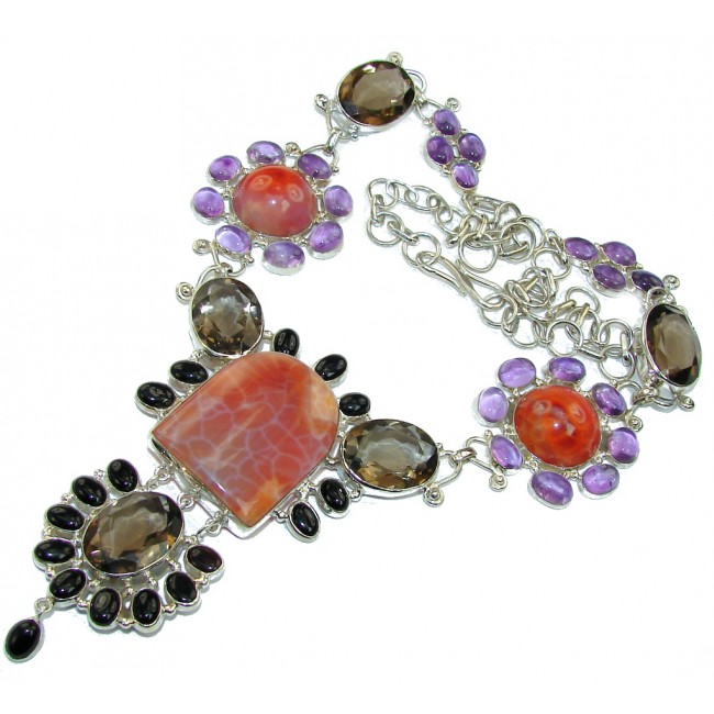 Chunky Aura Of Beauty Mexican Fire Agate Sterling Silver necklace