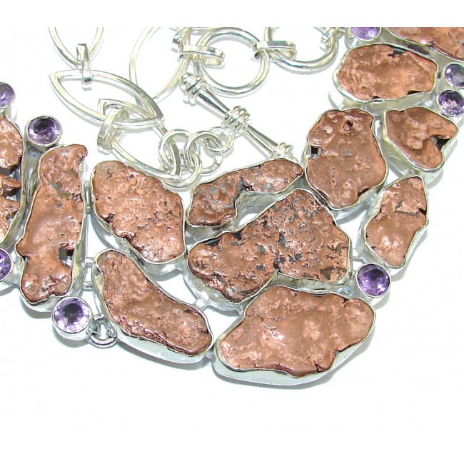 Unusal Style Copper Nuggets Amethyst Sterling Silver necklace