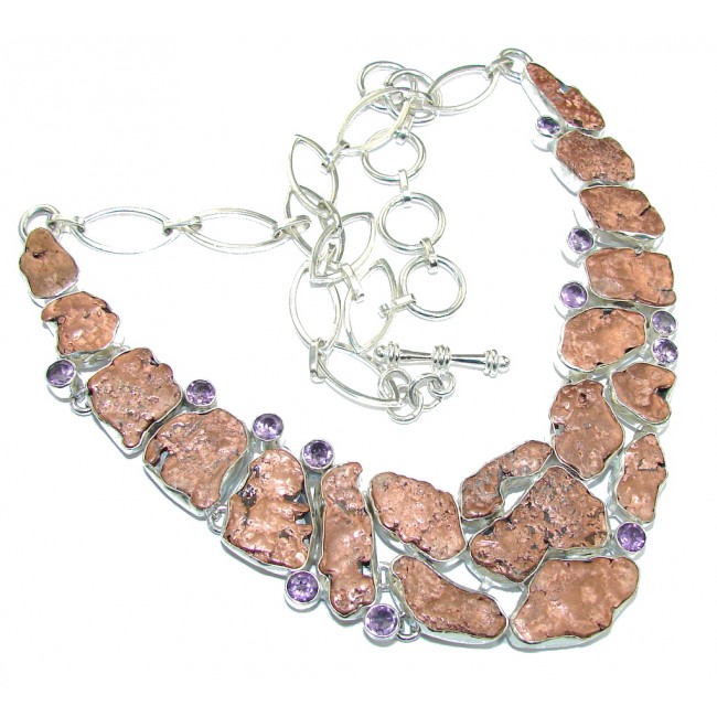 Unusal Style Copper Nuggets Amethyst Sterling Silver necklace