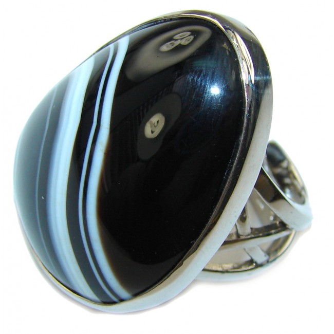 Big! Excellent Botswana Agate Sterling Silver Ring s. 8- adjustable