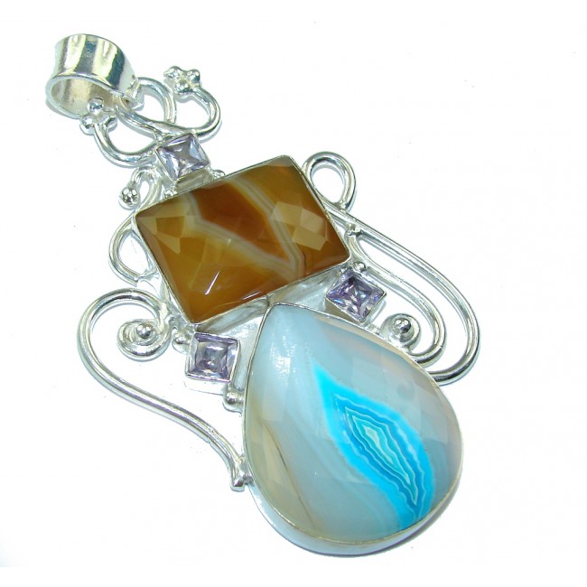 Large! Excellent Multicolor Botswana Agate Sterling Silver Pendant