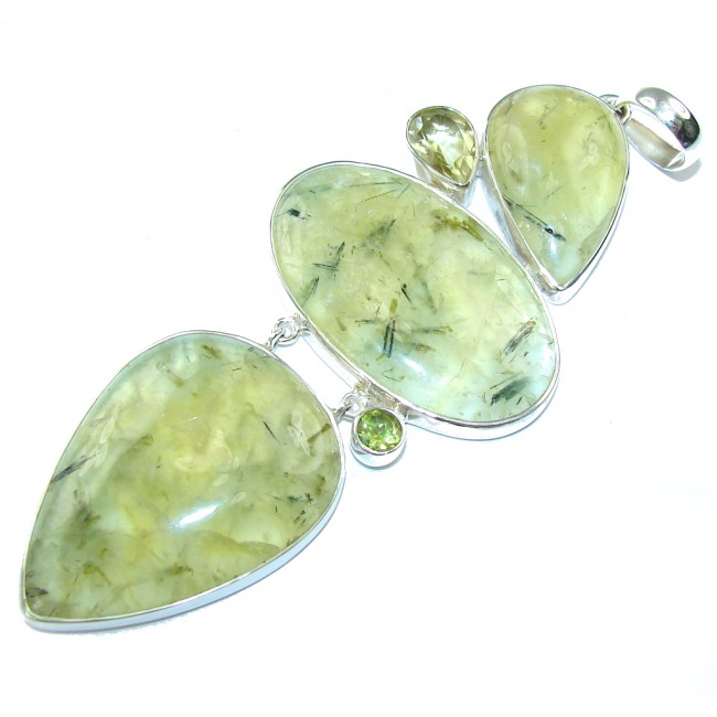 Large! Amazing Green Moss Prehnite Sterling Silver Pendant
