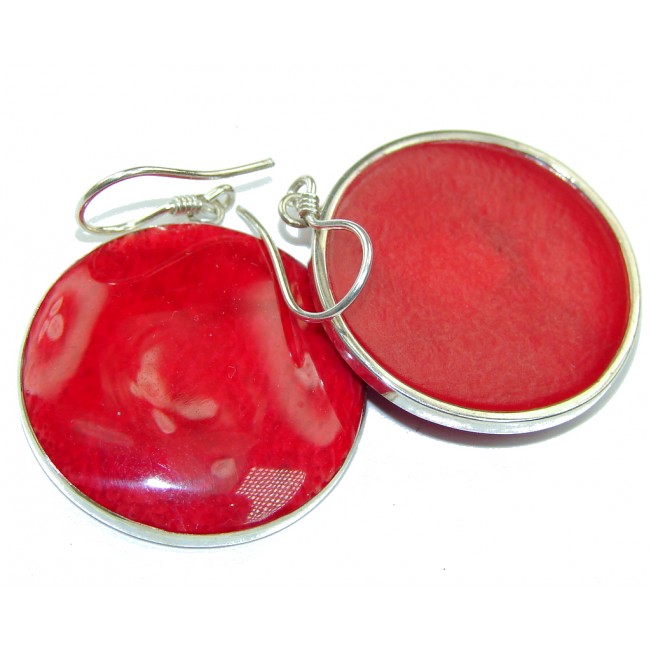 Deep Love! Red Fossilized Coral Sterling Silver earrings