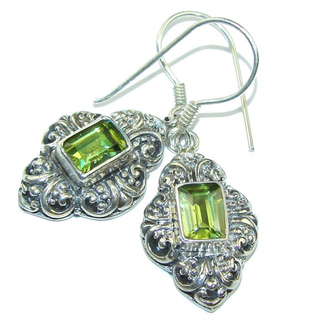 Delicate Green Peridot Quartz Sterling Silver earrings