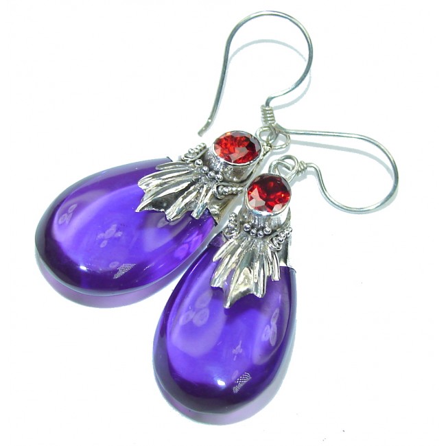 Amazing Created Alexandrite & Garnet Sterling Silver earrings
