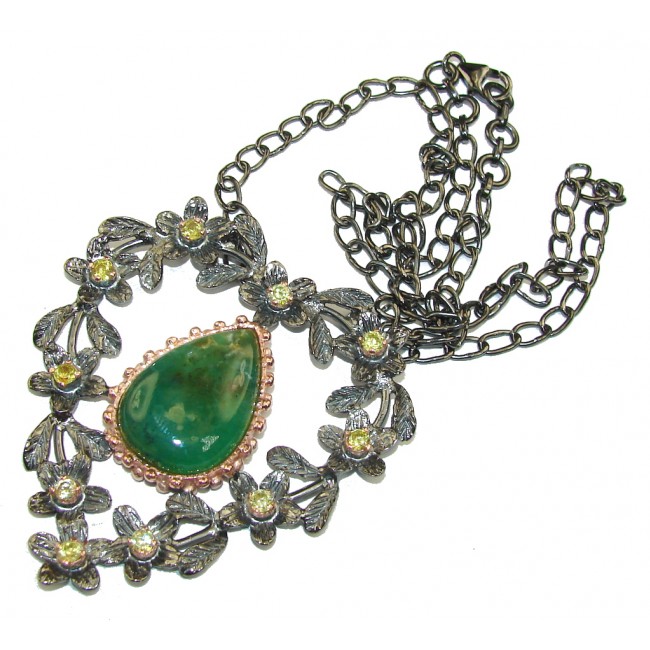 Stunning! Green Chrysophrase, Rose Gold PLated, Rhodium Plated Sterling Silver necklace