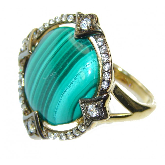Perfect AAA Green Malachite & White Topaz, Gold PLated Sterling Silver ring s. 7 1/4