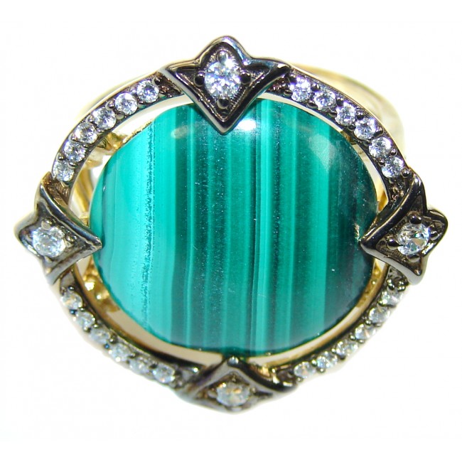 Perfect AAA Green Malachite & White Topaz, Gold PLated Sterling Silver ring s. 7 1/4