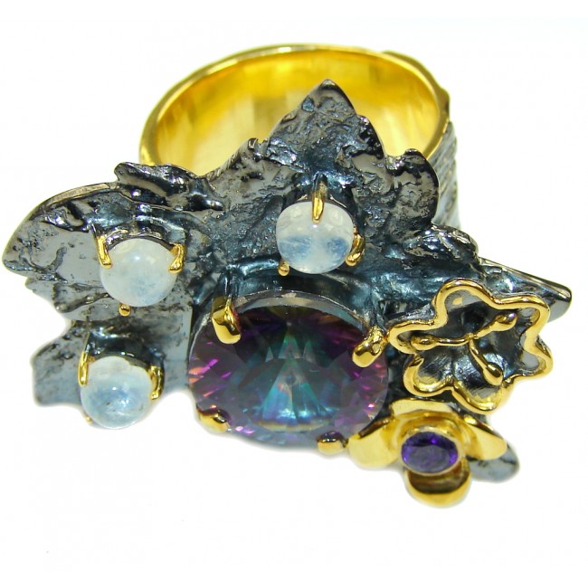 Big! Beautiful Design! Magic Topaz, Gold Plated, Rhodium Plated Sterling Silver Ring s. 8 1/4