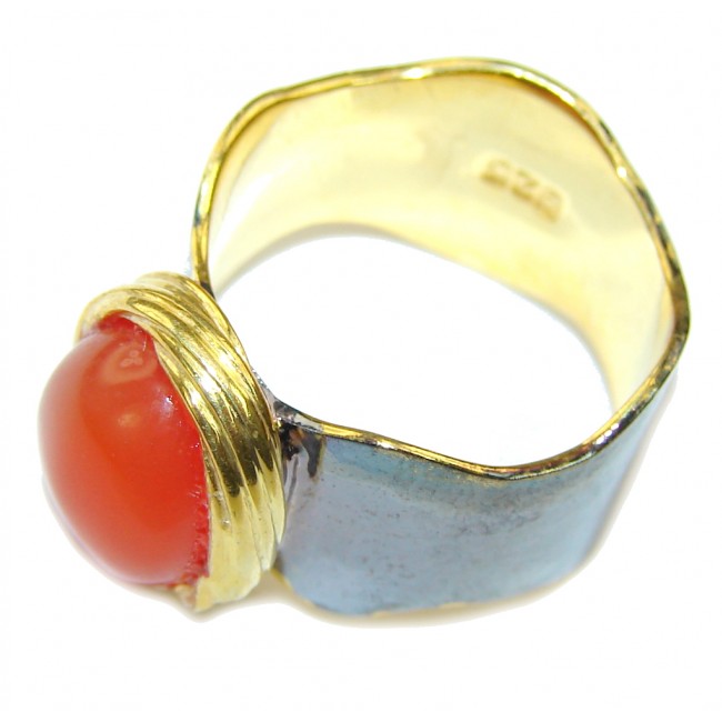 Secret Orange AAA Carnelian, Gold Plated, Rhodium PLated Sterling Silver ring s. 6 1/4