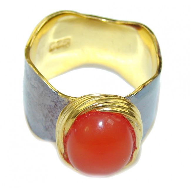 Secret Orange AAA Carnelian, Gold Plated, Rhodium PLated Sterling Silver ring s. 6 1/4